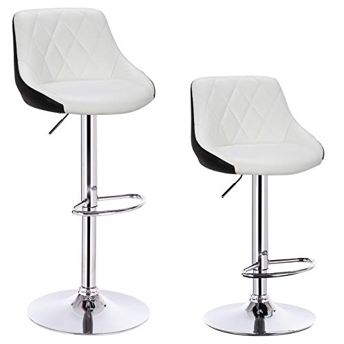 eSituro 2X Taburetes de Bar Taburete Alto Cocina Regulable en Altura Juego de 2 Cuero Sintético Sillas Alta con Respaldo Taburete de Cocina con Asiento Tapizado Blanco+Negro SBST0164