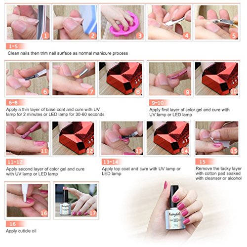 Esmalte de Uñas Semipermanentes Set de Uñas Pintauñas Manicura Semipermanente Color Uñas de Gel UV LED Soak Off 12pcs 10ml de Fairyglo - Rojo Vino kit 002