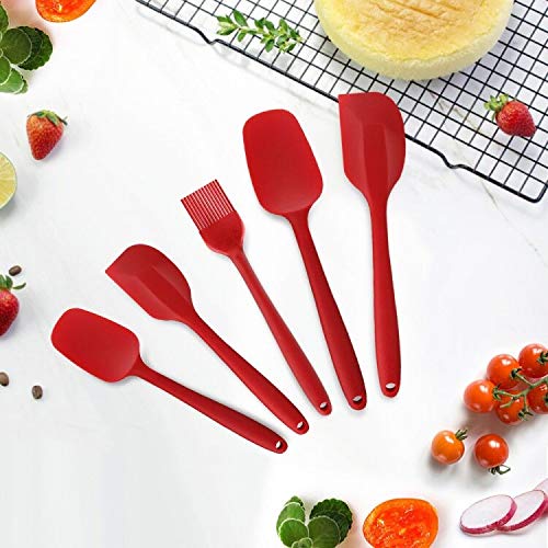 Espátulas de Silicona Utensilios Cocina de Silicona, Resistente al Calor No Tóxico Antiadherente Hornear Cocinar, Juego de Espátulas de Silicona, 4 Espátulas + 1 Pinceles