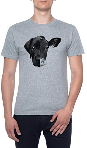 Especismo Vaca Perro División Cara Gris Hombre Camiseta Mangas Cortas Tamaño XL Mens T-Shirt Grey Size XL