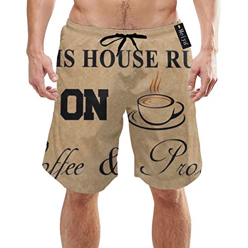 Esta casa Funciona con Traje de baño de Secado rápido para Hombres Coffee & Prosecco con Bolsillos Cintura elástica Larga Pantalones Cortos de Playa Pantalones Cortos de baño XXL