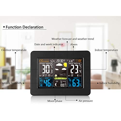 Estación meteorológica inalámbrica Reloj digital colorido del pronóstico del tiempo con sensor exterior Termómetro exterior Temperatura Humedad Barómetro Alarma Fase lunar Pantalla Reloj meteorológico