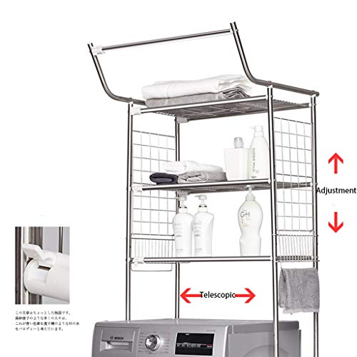 Estante Acero inoxidable higiénico Plataforma telescópica piso del organizador del almacenaje, Cuarto de baño ajustable Estante, con cojín del pie ajustable, Lavadora, Baño, Estante de lavandería