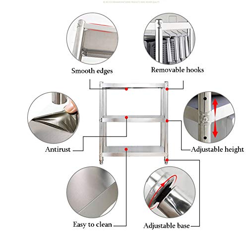 Estante de almacenamiento Panaderos de metal Estante para café Soporte para microondas Estante de horno de convección ajustable Cocina de 3 niveles Restaurante del hotel Esquina (Tamaño: Ancho 40CM)