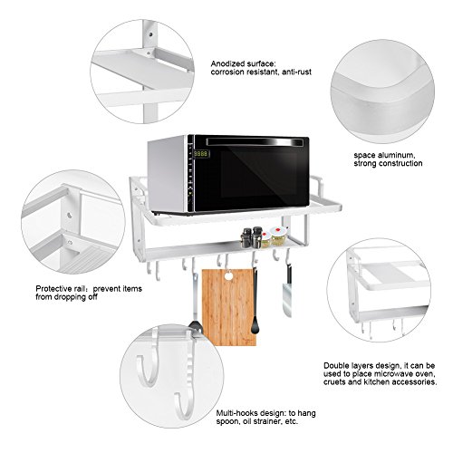 Estante de horno para microondas, estante de aluminio para colgar en la pared, doble capa, para microondas, horno, cocina, estante de almacenamiento, organizador, 55 x 38,5 x 25 cm