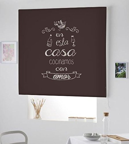 Estor Cocina Ventana- Cortina ESTORES Enrollable para Cocina con Frase- Cortina Modelo COCINAMOS con Amor (Marron Chocolate, 120X175)