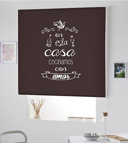 Estor Cocina Ventana- Cortina ESTORES Enrollable para Cocina con Frase- Cortina Modelo COCINAMOS con Amor (Marron Chocolate, 120X175)