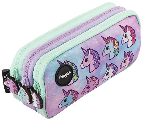 Estuche para lápices de 3 compartimentos FRINGOO, para niños, divertido y bonito, color Pastel Unicorns - 3 Compartments Large