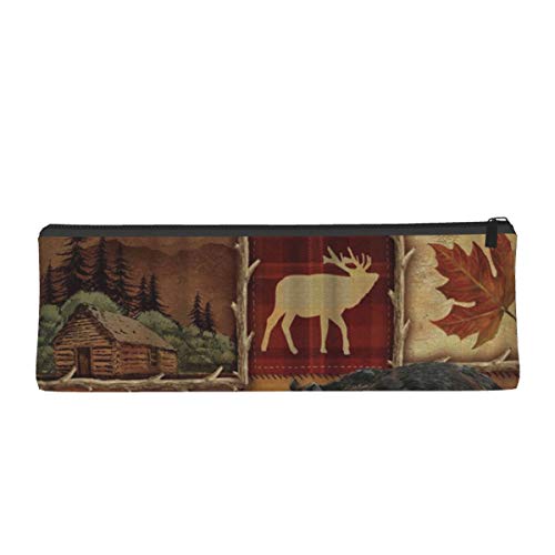 Estuche para lápices triángulo, rústico Lodge Bear Alces bolsa de almacenamiento simple papelería para estudiante