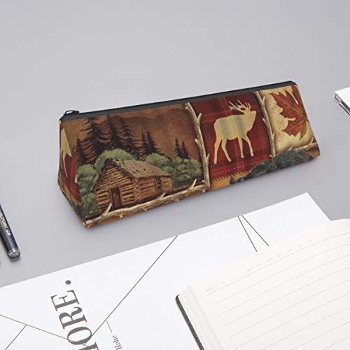 Estuche para lápices triángulo, rústico Lodge Bear Alces bolsa de almacenamiento simple papelería para estudiante