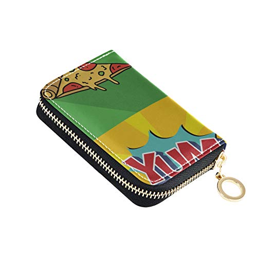 Estuche para Tarjetas de Monedas Delicious Pizza Pop Art Comics Tarjetero y Monedero Cuero de PU Estuche para Tarjetas de tamaño Compacto con Cremallera para Mujeres Señoras Niñas Cartera de acordeón