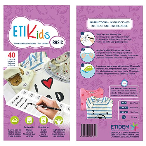 ETIKIDS 40 Etiquetas para ropa personalizables para la guardería y colegio. (Basic)