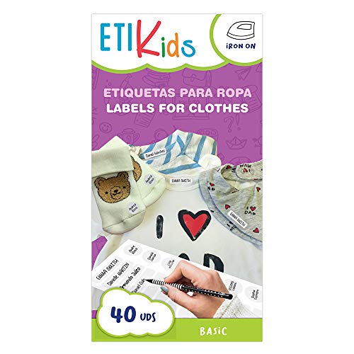 ETIKIDS 40 Etiquetas para ropa personalizables para la guardería y colegio. (Basic)