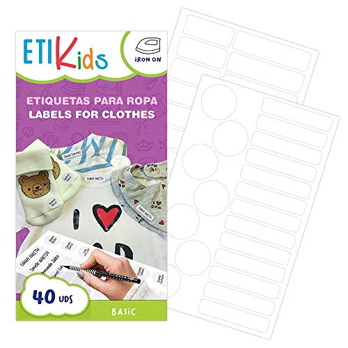 ETIKIDS 40 Etiquetas para ropa personalizables para la guardería y colegio. (Basic)