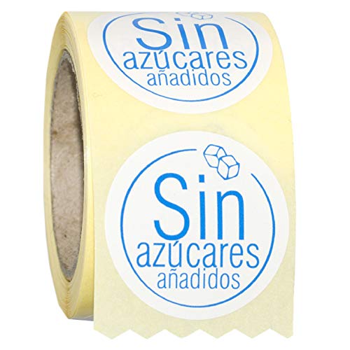 ETINOVA ALI04 - Etiquetas adhesivas personalizadas, pegatinas, stickers, Alimentación, Bebidas -"Sin Azúcares añadidos" - Rollo de 250 piezas - 35 mm