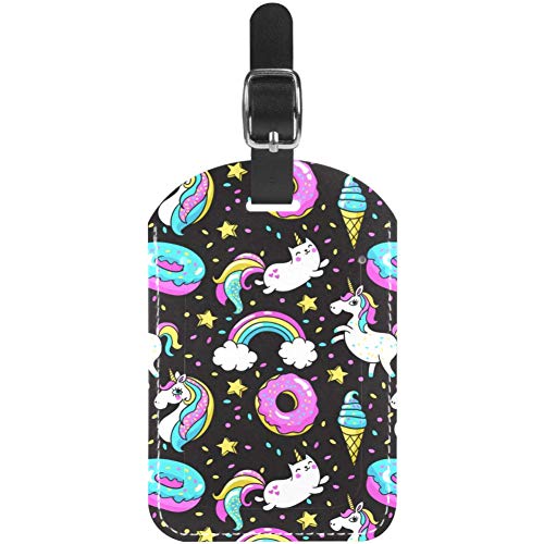 Etiquetas de Equipaje con diseño de Unicornio con Donuts de arcoíris Color Crema para Maleta de Viaje 1 Paquete