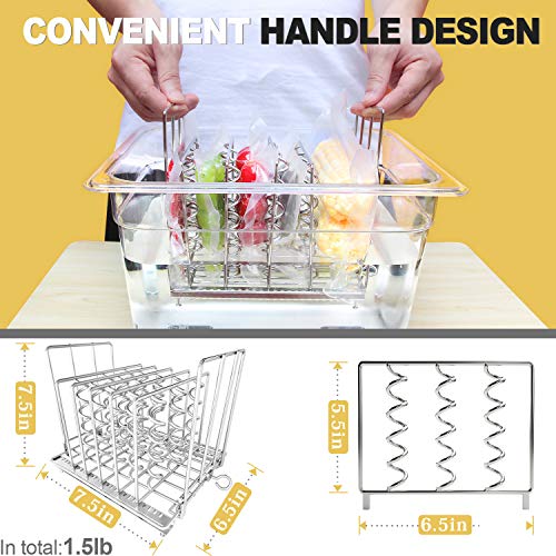 ETRONIK Sous Vide Rack,Estructura Plegable Ajustable Acero Inoxidable,EasStore Divisor Espiral Anti-Flotante Módulo Estructura,EasClean 7.5×7.5×6.5 Pulgadas (0.7 kg) Traje para Contenedores Sous Vide