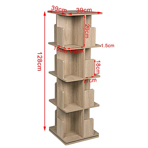 EUGAD Estantería para Libros Librería de Árbol Estantería Giratoria Estante de Piso Estante de Oficina Estante Decorativo 360 ° Libremente Giratorio con 4 Niveles MDF Nature 39x39x128cm 0009SHG