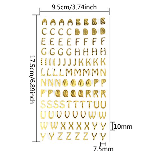 euhuton 6 Hojas de Pegatinas centelleas de Alfabetos y números, de Color Dorado y Plateado, 3 Patrones