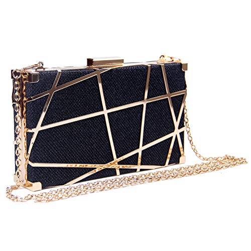 EVEOUT Embrague Hueco de Metal Dorado para Mujer Embrague de Estuche Rígido Brillante para Mujer Monedero para Cóctel de Fiesta,Bolsos de Novia para Boda Bolso de Noche de Piel Sintética con Purpurina