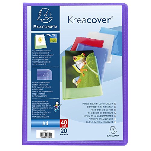 Exacompta 5729E Carpeta de 20 fundas (40 vistas) Kréacover chromaline cubierta personalizable de polipropileno semi-rigido bolsillos interiores lisos alta transparencia Color Aleatorio