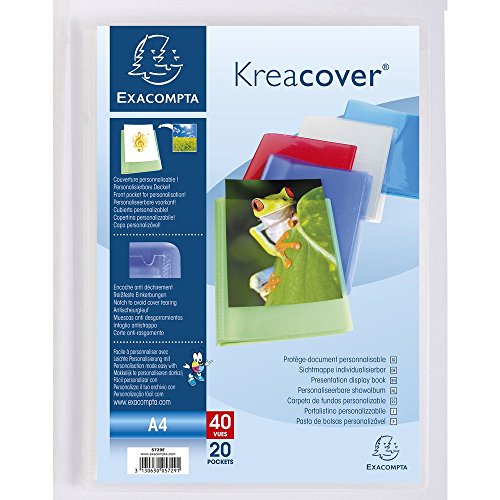 Exacompta 5729E Carpeta de 20 fundas (40 vistas) Kréacover chromaline cubierta personalizable de polipropileno semi-rigido bolsillos interiores lisos alta transparencia Color Aleatorio