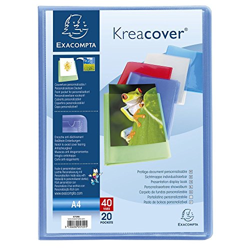 Exacompta 5729E Carpeta de 20 fundas (40 vistas) Kréacover chromaline cubierta personalizable de polipropileno semi-rigido bolsillos interiores lisos alta transparencia Color Aleatorio