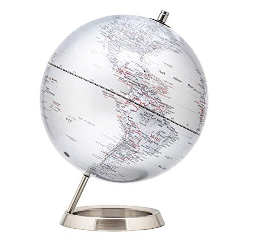 EXERZ 25CM Globo En Plata metálica con una base de acero inoxidable - en Inglés - Empaquetado En Caja Kraft De Primera Calidad, Ideal como Regalo - Plata metálica