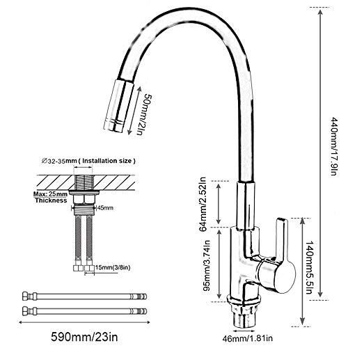 EXLECO Grifo de Cocina Fregadero Negro. Giratorio de 360° Adjustable Agua Caliente y Fría Flexible Grifo Cromo Grifo monomando para Fregaderos de Cocina(Chorro de Agua Doble)