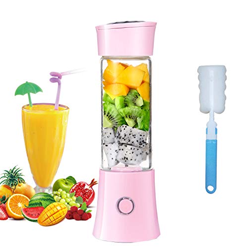 Exprimidor Eléctrico Zumo Portátil, Extractor de Jugos para Frutas y Verduras, 480mL Licuadora Taza de Juicer Pequeña USB Recargable de 4000mAh para Leche Batidos, Smoothies, Comida Bebés (Rosa)