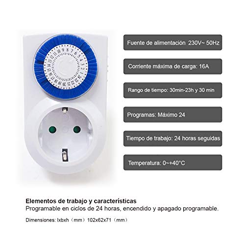 ExtraStar Enchufe eléctrico temporizador digital mecánico de 24 horas 230V 16A …