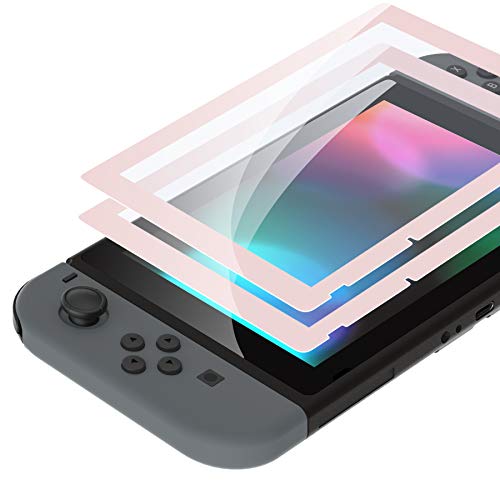 eXtremeRate 2 Protectores de Pantalla para Nintendo Switch Protector de Pantalla de Vidrio Templado Transparente HD con Borde Colores Anti-arañazos, Anti-Huella, Inastillable, Sin Burbujas(Sakura)