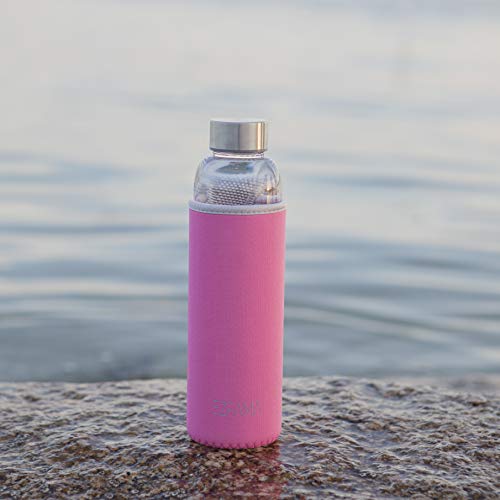 EZFAMA Botella de Agua Deportiva de Vidrio borosilicato 550ml con Funda de Nailon Prueba de Fugas Sin BPA Respetuoso del Medio Ambiente Ideal para Oficina Viaje Deporte Yoga Gimnasio Coche (Rosa)