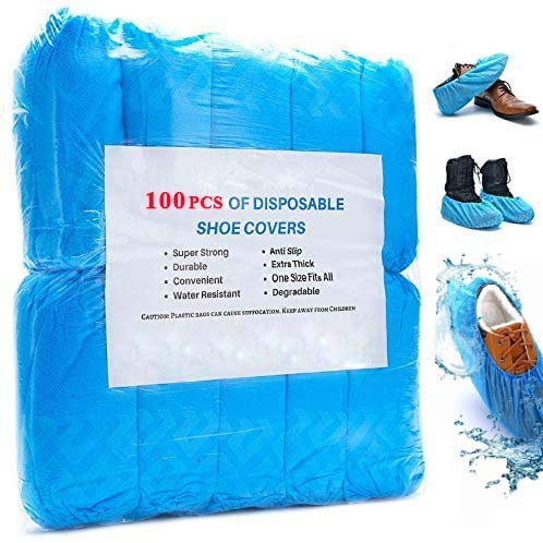 Ezlife Cubrezapatos Desechables Impermeables, 100 Piezas Antideslizante Cubiertas de Plástico CPE, Protector de Zapatos Desechables ExtrafuerteTalla única