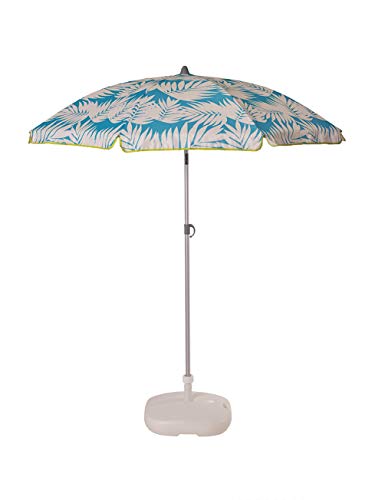 Ezpeleta Sombrilla de Playa de Aluminio|Sombrilla terraza|Parasol Plegable y Ligero|Inclinable|Protección Solar UPF 50+|Diámetro 165cm|Incluye Funda y Rosca|Tejido Estampado (Hojas-Azul)