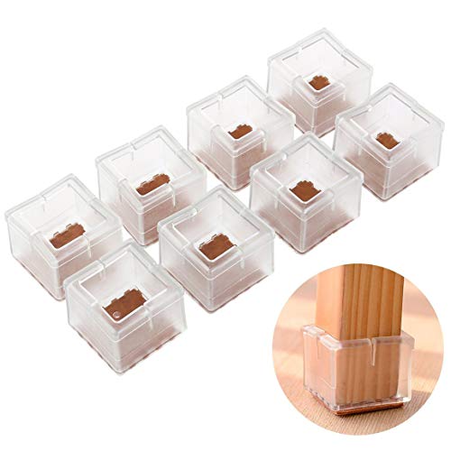 FABSELLER - Tapas para patas de mesa cuadradas transparentes, almohadillas de goma para patas de mesa, protectores de suelos de madera y silicona, fundas para patas de muebles (8Pcs)