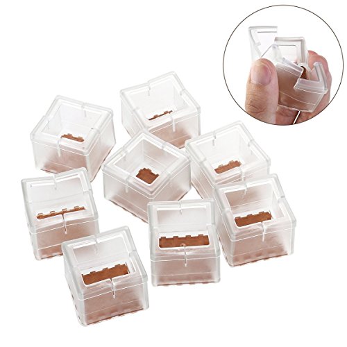 FABSELLER - Tapas para patas de mesa cuadradas transparentes, almohadillas de goma para patas de mesa, protectores de suelos de madera y silicona, fundas para patas de muebles (8Pcs)