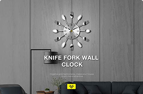 FACAI Reloj de Pared para Dormitorio, Moderno Reloj de Pared con Tenedor de Cuchillo de Acero Inoxidable analógico para Oficina en el hogar Reloj de Pared analógico con Cuchara y Tenedor mágico