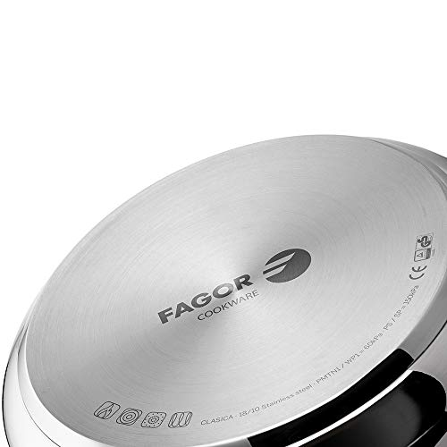 Fagor Clasica Olla a presión rápida, Acero Inoxidable 18/10, Apta para Todo Tipo de cocinas, INDUCCION Total. Fondo termodifusor IMPAKSTEEL máxima Resistencia, 3 Sistemas de Seguridad (6L)