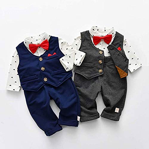 Fairy Baby Baby Boys 3pcs Traje Formal para niños pequeños Caballero Body + Chaleco + Pantalones Size 59(3-6 Meses) (Azul)