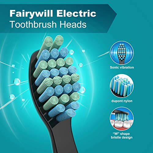 Fairywill Crystal Black Sonic Cepillo de dientes x4 Cerdas con dientes Para FW507, FW917, FW508, FW551, FW2011, FW959, FW515 Serie Cepillo de dientes negro FW02