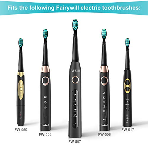 Fairywill Crystal Black Sonic Cepillo de dientes x4 Cerdas con dientes Para FW507, FW917, FW508, FW551, FW2011, FW959, FW515 Serie Cepillo de dientes negro FW02