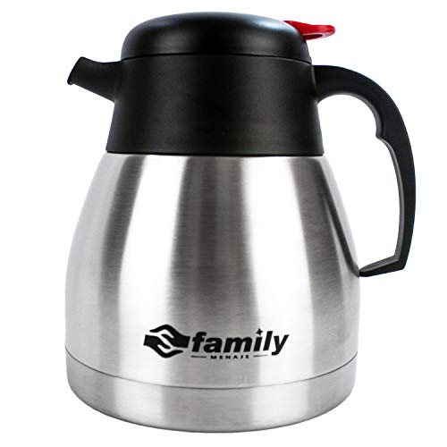 FAMILY Termo Café, Cafetera de Acero Inoxidable Doble Pared, Antigoteo, Mantiene Frío y Calor para Café, Zumo,Leche,Té,Bebidas (1L)