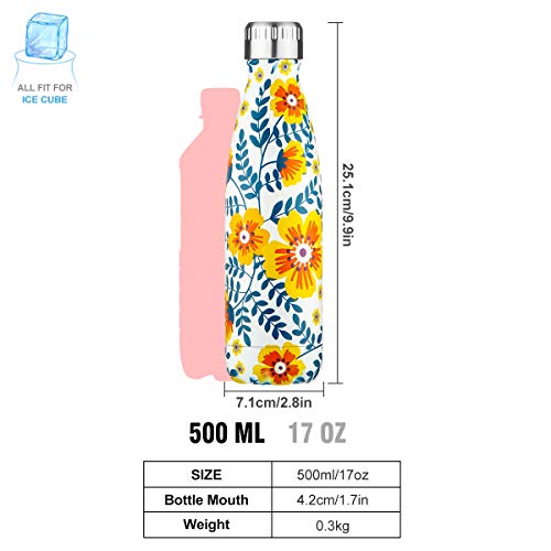 Fancytimes 350/500/750ml Botella de Agua Acero Inoxidable, Aislamiento de Vacío de Doble Pared, Estanqueidad, sin Fugas, Reutilizable para - para Correr, Gimnasio, Yoga, Ciclismo