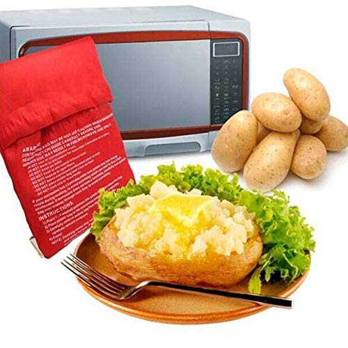 FANDE 4PCS Bolsa para Patatas en Microondas, Patata Microondas Bolsa Lavable Reutilizable Bolsa de Patata de Microondas Bolsa de Cocina Patatas Sólo en 4 Minutos (Rojo, 24x 19 x 2 cm)