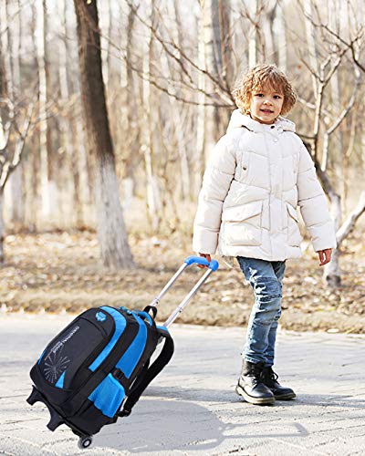 Fanspack Mochilas Escolares con Ruedas, Mochilas Escolares con Ruedas Niños Mochilas Escolares Trolley Mochila Escolar Niño (Azul + 2 Rondas)