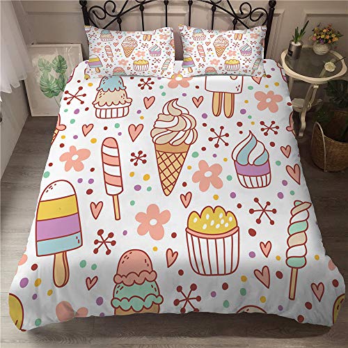 Fansu Juego De Ropa De Cama 3D Postre, Microfibra Funda De Edredón con Cremallera, Funda Nórdica Funda De Almohada, Cama 90/Cama 135/Cama 150 (200 * 200cm(3pc),Pastel)