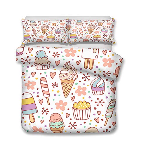 Fansu Juego De Ropa De Cama 3D Postre, Microfibra Funda De Edredón con Cremallera, Funda Nórdica Funda De Almohada, Cama 90/Cama 135/Cama 150 (200 * 200cm(3pc),Pastel)