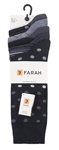 Farah - 5 Pares Hombre Colores Algodon Vestir Calcetines con Lunares (39/45, CS192BLKCHA (Polka Dot))