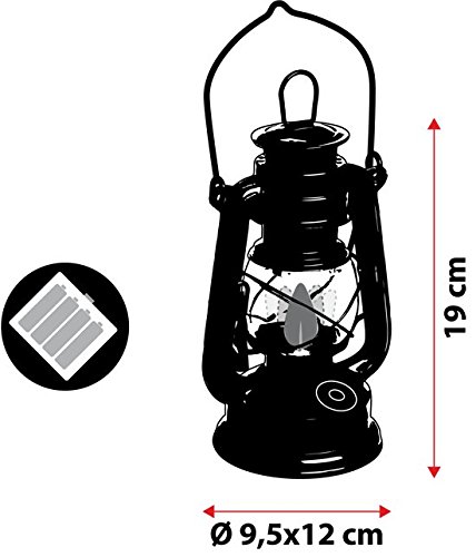 Farol Old Style color cobre antiguo a pilas, altura 19 cm, LED ámbar